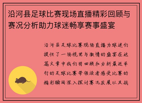 沿河县足球比赛现场直播精彩回顾与赛况分析助力球迷畅享赛事盛宴